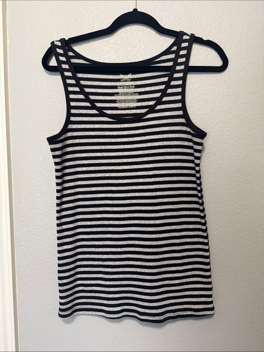 Faded Glory Black and Heather Gray Striped Tank Top